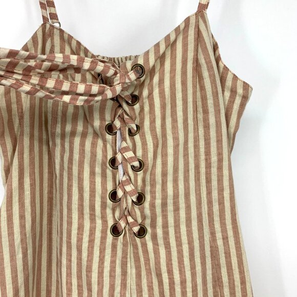 Faithfull The Brand Dress Small 100% Linen Stripe Lace Up Mini - Picture 6 of 16